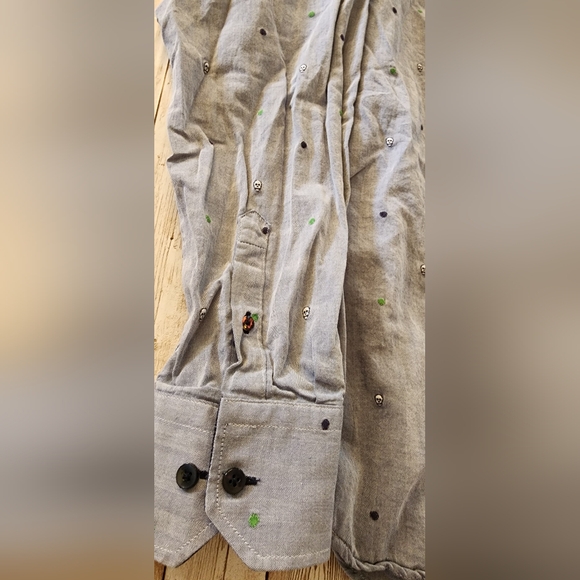 Visconti Black Men's Skull Motif Blue Button Down Long Sleeve Shirt Size XXL - Picture 6 of 8